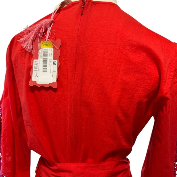 Chelsea & Violet Boho Embroidered Lace Sleeve Romper Red Pink M - Picture 6 of 11